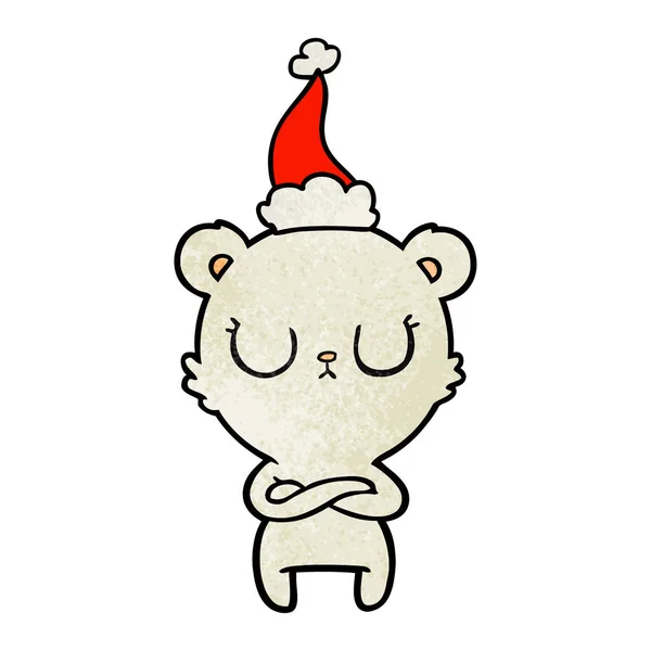 Noel Baba Şapkası Giyen Bir Kutup Ayısı Dokulu Karikatür Huzurlu — Stok Vektör