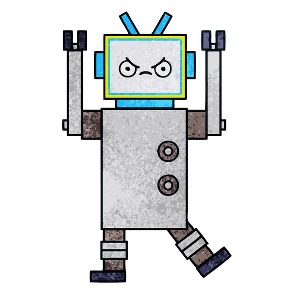 Robot de dibujos animados de textura grunge retro — Vector de stock