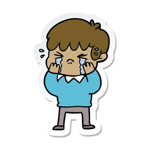 Sticker of a cartoon boy crying — Stock Vector