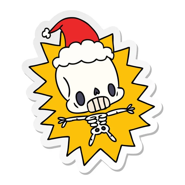 Kerst sticker cartoon van kawaii skelet — Stockvector