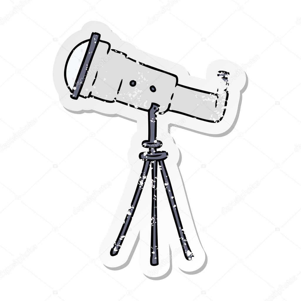 distressed sticker cartoon doodle of a large telescope
