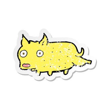 Retro etiket bir karikatür küçük köpek cocking bacak sıkıntılı.