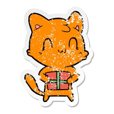 bir karikatür mutlu kedi sıkıntılı etiket