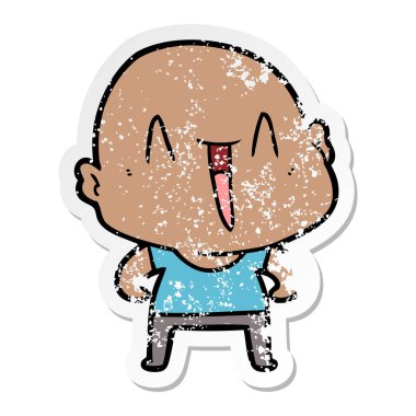 bir mutlu karikatür kel adamın sıkıntılı etiket