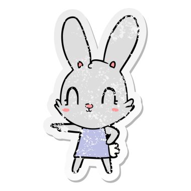 sevimli çizgi tavşan elbiseli sıkıntılı etiket