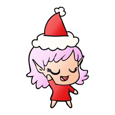 mutlu el Noel Baba şapkası giyen bir elf kızın degrade çizgi film çekilmiş