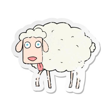 bir çizgi film koyun Retro sıkıntılı etiket