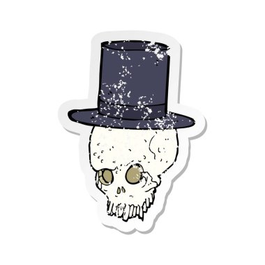 Silindir şapka karikatür kafatasında Retro sıkıntılı etiket