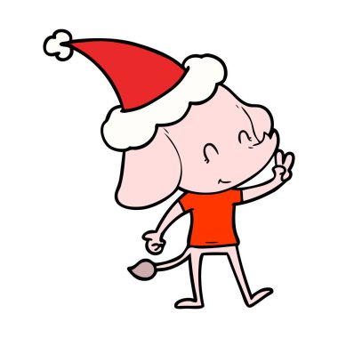 Noel Baba şapkası giyen bir filin sevimli çizgi çizme