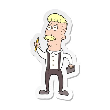 etiket defter ile bir çizgi film adamın