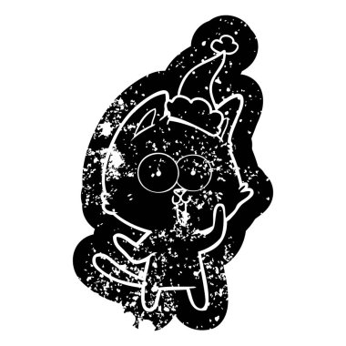 simge Noel Baba şapkası giyen bir kedinin komik karikatür sıkıntılı