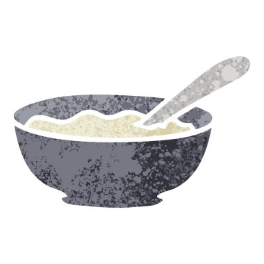 ilginç retro illüstrasyon tarzı çizgi film kase yulaf lapası