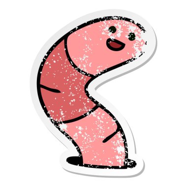 ilginç bir el sıkıntılı etiket karikatür solucan çizilmiş