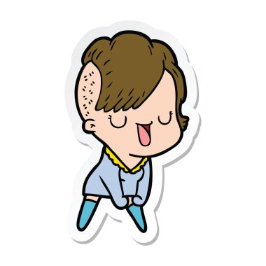 etiket hipster saç kesimi ile sevimli çizgi kızın