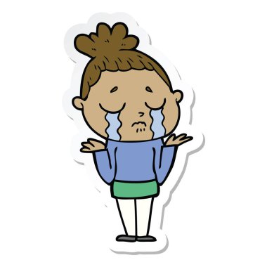 etiket shrugging bir karikatür ağlayan kadın