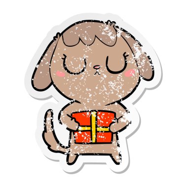 Noel hediyesi bir sevimli çizgi köpek sıkıntılı etiket