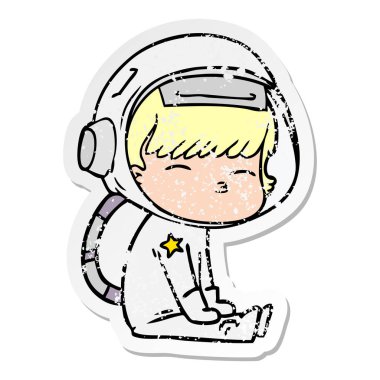 bir çizgi film meraklı astronotun sıkıntılı etiket
