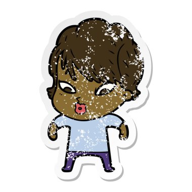 bir çizgi film kadının sıkıntılı etiket