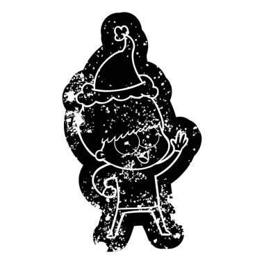 simge Noel Baba şapkası giyen bir çocuk mutlu ilginç karikatür sıkıntılı