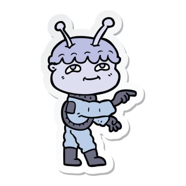 bir dostu karikatür uzay adamı işaret, etiket