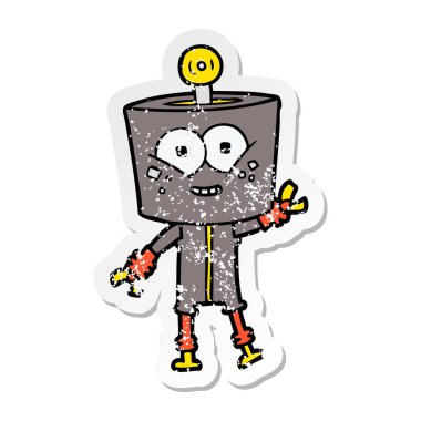 bir mutlu karikatür robot sıkıntılı etiket