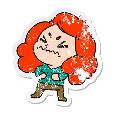 serbest el çekilmiş sıkıntılı etiket karikatür şirin kawaii kız