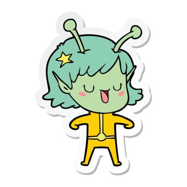 mutlu uzaylı kız çizgi film etiketi