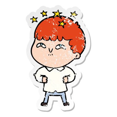 bir çizgi film hayran çocuğun sıkıntılı etiket