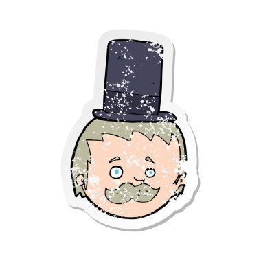 Silindir şapka giyen bir çizgi film adam Retro sıkıntılı etiket