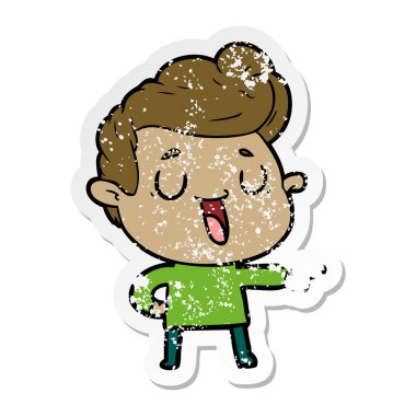 bir mutlu çizgi film adamın sıkıntılı etiket