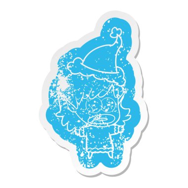 santa s giyen bir şok elf kızın sıkıntılı Etiket cartoon