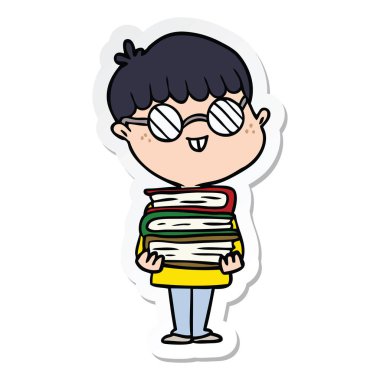 gözlükler ve kitap bir karikatür inek çocuk etiket
