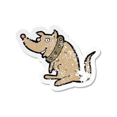 büyük yaka bir karikatür mutlu köpek Retro sıkıntılı etiket