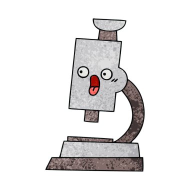 Retro grunge doku karikatür bir mikroskop