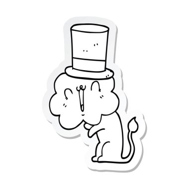 etiket silindir şapka giyen sevimli çizgi aslan