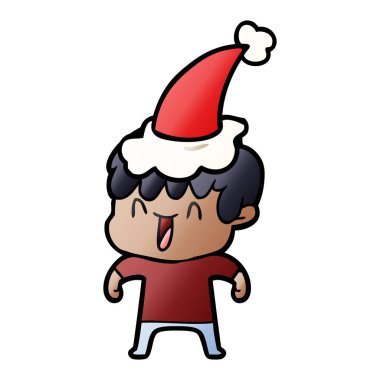 Noel Baba şapkası giyen bir gülen çocuk degrade çizgi film