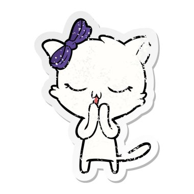 bir çizgi film kedinin kafasına yay ile sıkıntılı etiket