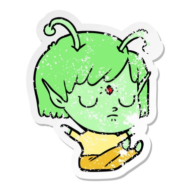 bir çizgi film uzaylı kızın sıkıntılı etiket