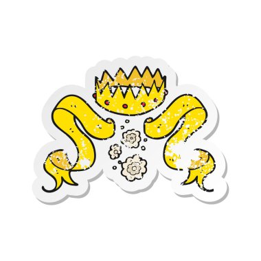 Retro sıkıntılı etiket bir karikatür taç ve kaydırma