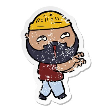 karikatür mutlu bir sakallı adamın sıkıntılı etiket