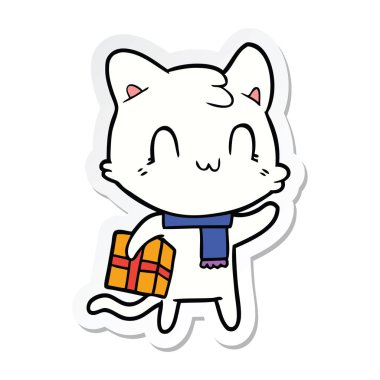 etiket eşarp bir karikatür mutlu kedi