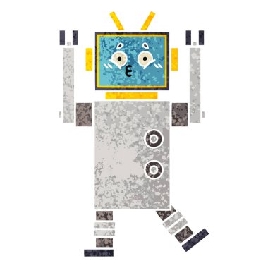 Retro illüstrasyon tarzı çizgi film robot