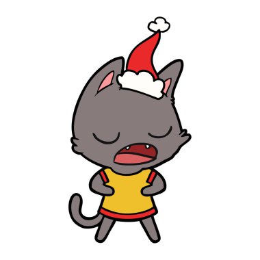 konuşan kedi çizgi çizme giyen Noel Baba şapkası