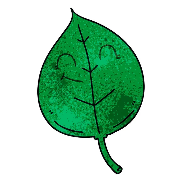 Ekscentryczne ręcznie rysowane kreskówka liść szczęśliwy — Wektor stockowy