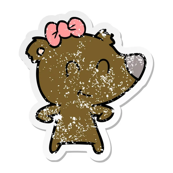 Verontruste Sticker Van Een Vrouwelijke Bear Cartoon — Stockvector