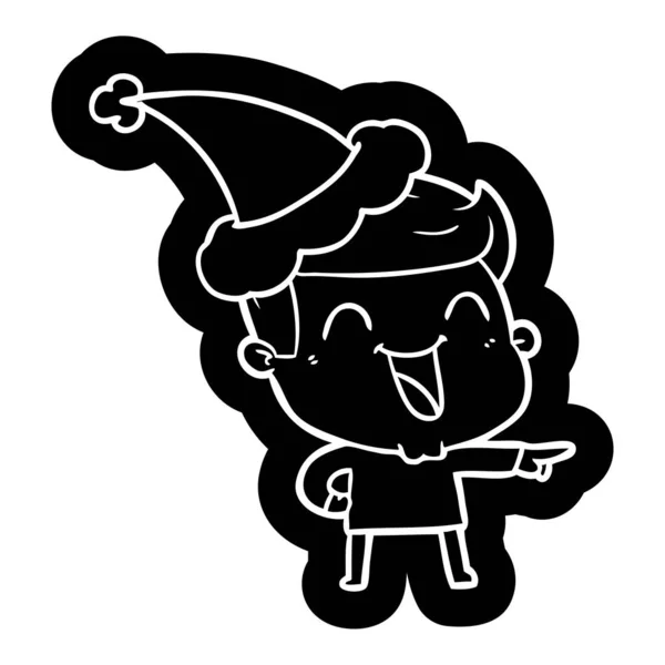 Quirky Cartoon Icon Man Laughing Wearing Santa Hat — Stock Vector