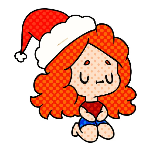 Dibujos Animados Navidad Dibujados Mano Chica Kawaii — Archivo Imágenes Vectoriales