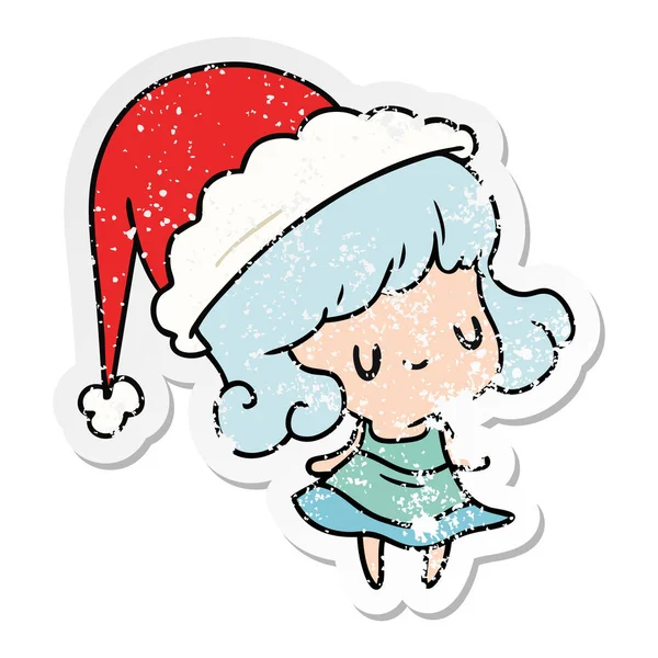 Navidad angustiado pegatina de dibujos animados de chica kawaii — Vector de stock