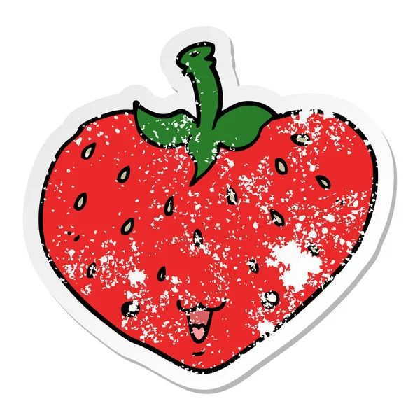 Distressed sticker of a cartoon strawberry — Stock Vector