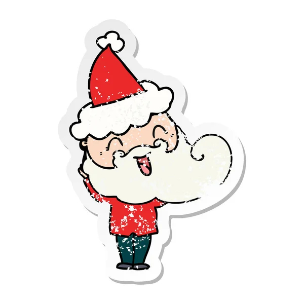 Glücklicher bärtiger Mann mit Weihnachtsmütze — Stockvektor